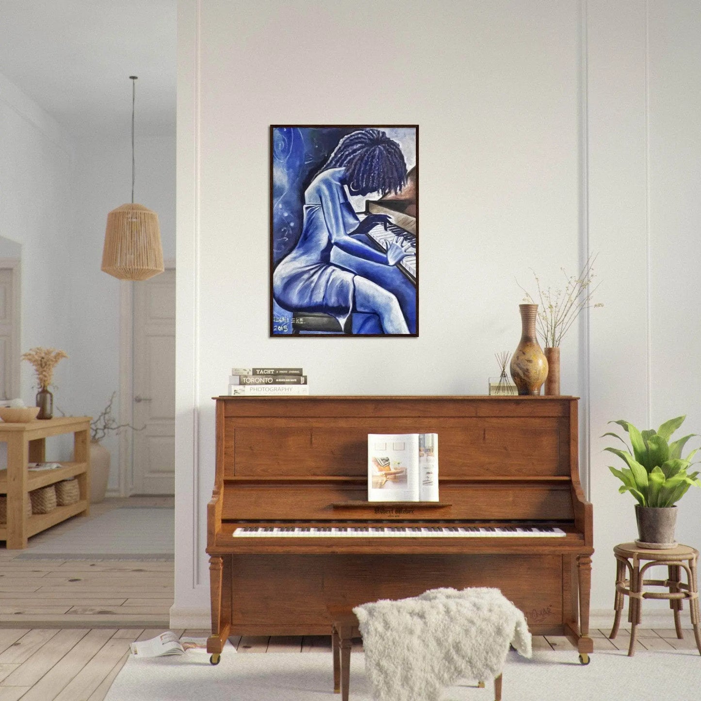 Skilled Female Pianist | Premium Matte Paper Wooden Framed Poster Gelato
