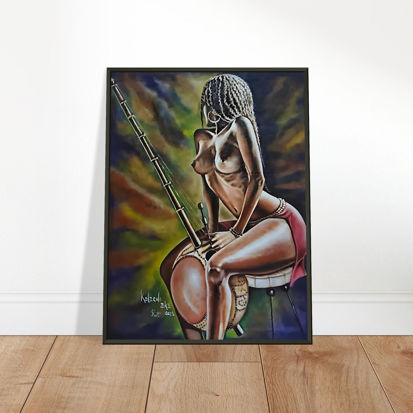 The Woman with the Kora instrument |Premium Matte Paper Metal Framed Poster KelechiCanvasArt