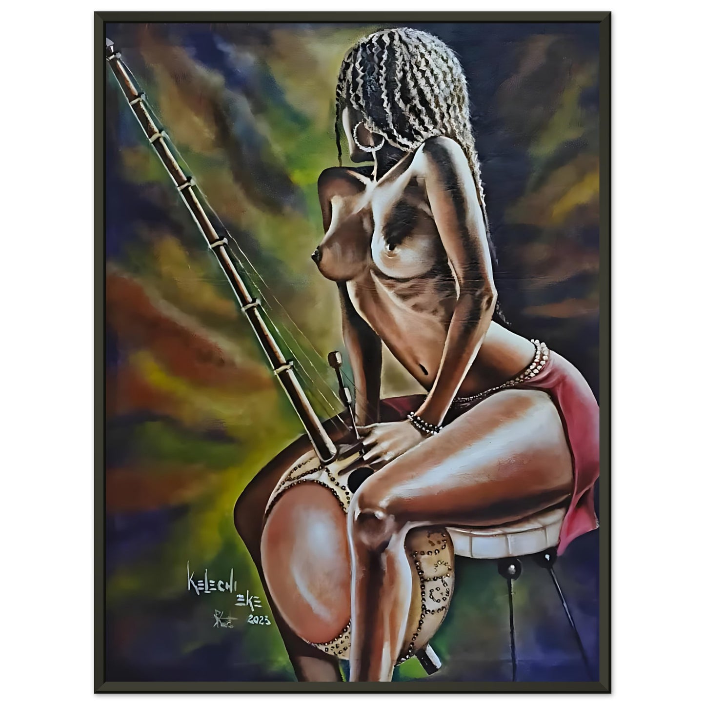 The Woman with the Kora instrument |Premium Matte Paper Metal Framed Poster KelechiCanvasArt