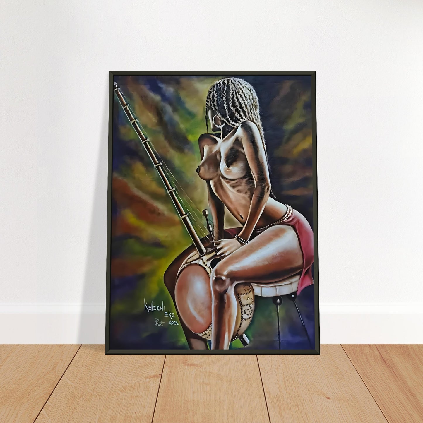 The Woman with the Kora instrument |Premium Matte Paper Metal Framed Poster KelechiCanvasArt