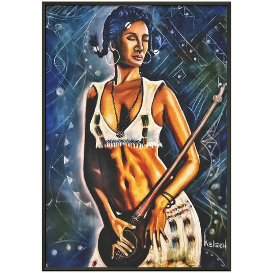 African Woman Strums Sweet Tunes on the Mandolin" | Museum-Quality Matte Paper Metal Framed Poster Gelato