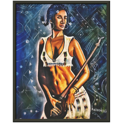 African Woman Strums Sweet Tunes on the Mandolin" | Museum-Quality Matte Paper Metal Framed Poster Gelato